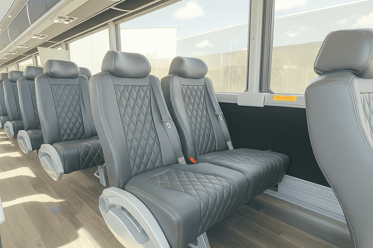 interior of San Bernardino Minibus Company charter bus